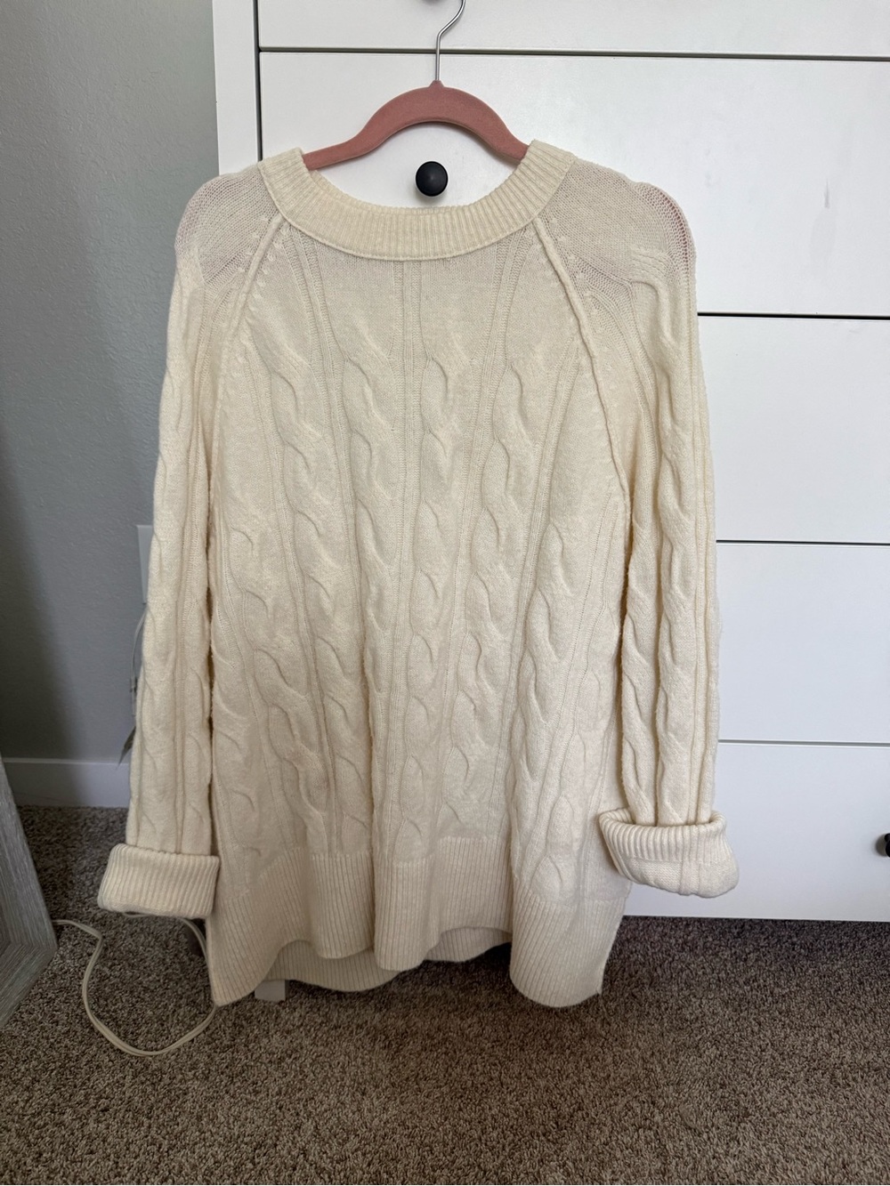 aerie Cream Cable Knit Crewneck Sweater